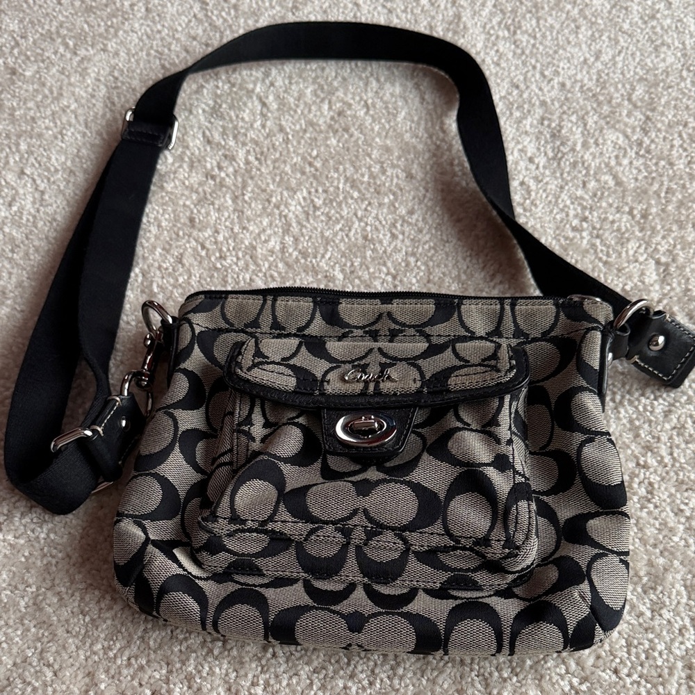 Coach Signature Black and Tan Crossbody Bag